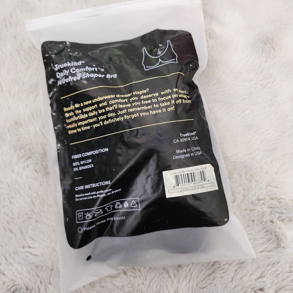 Truekind Daily Comfort Wireless Shaper Bra - Black Seamless Plus Size 2X - NEW - Picture 12 of 13